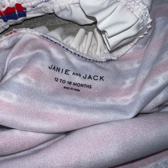 Janie and Jack Girl's One-Piece Swim Suit Red, White, & Blue Stripes Size 12-18M - Picture 5 of 7